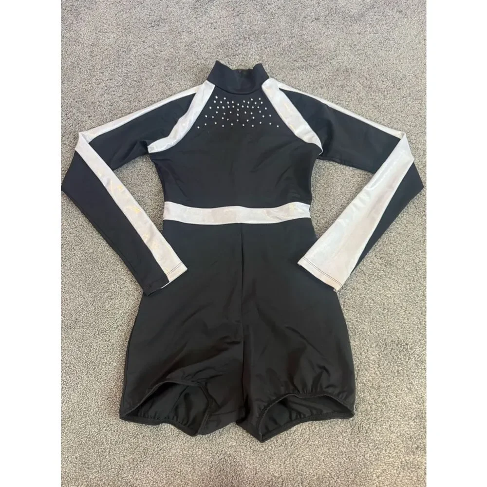 Alexandra Collection Metallic Rhinestone Biketard Costume Sz S